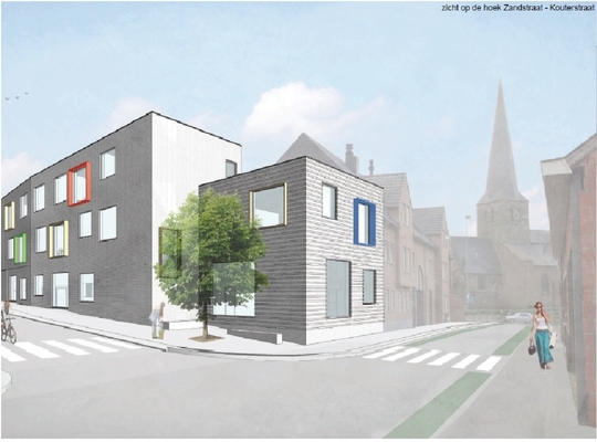 Zicht op de hoek Zandstraat - Kouterstraat